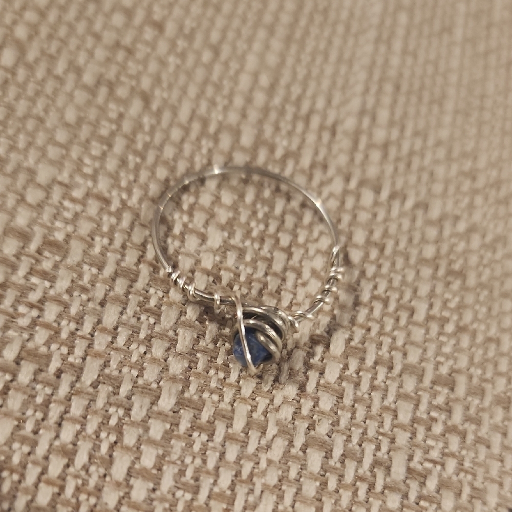 Silver and Blue Wire Wrapped Ring